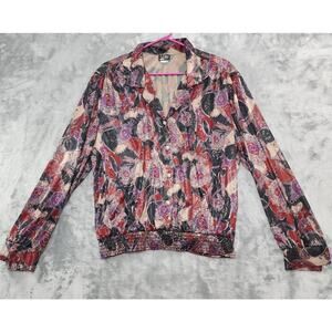 Vintage Lori of California Metallic Floral Long Sleeve Blouson Top Size L Slinky